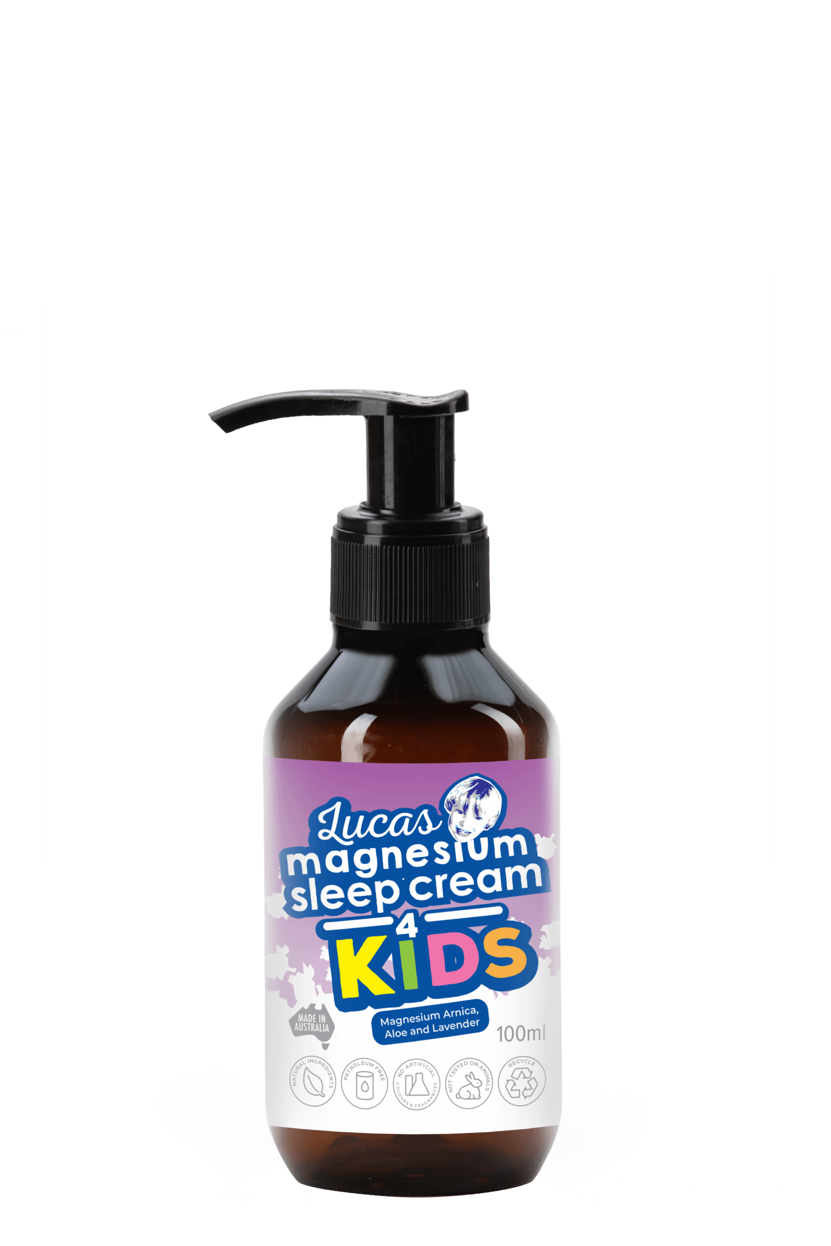 LUCAS MAGNESIUM SLEEP CREAM is specially formulated for kids - providing an easy solution to help boost Magnesium levels and the added benefits of relaxing lavender. At a strength that is gentle on kids skin and suits their required nutritional intake - regular use will assist with health and well-being, muscle growth and rest and relaxation. Ideal for children who need a little help to nod off to sleep or to calm and relax their system at times of stress.