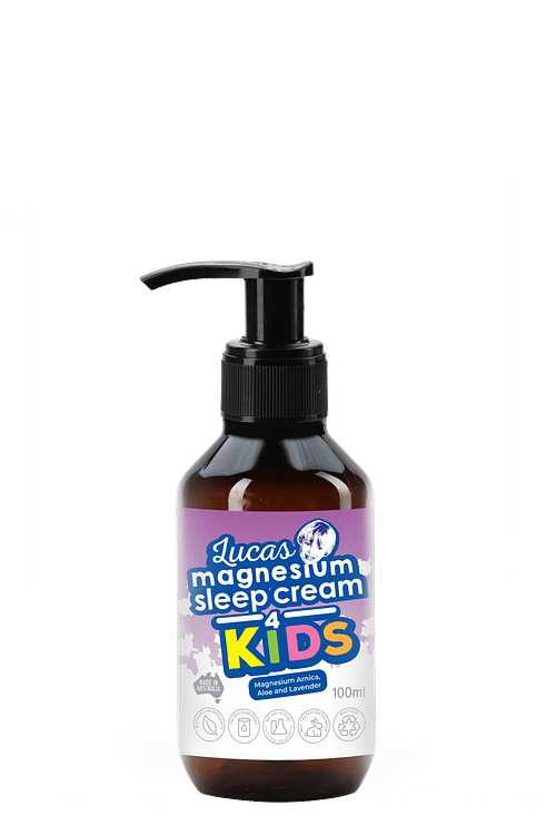 LUCAS MAGNESIUM SLEEP CREAM is specially formulated for kids - providing an easy solution to help boost Magnesium levels and the added benefits of relaxing lavender. At a strength that is gentle on kids skin and suits their required nutritional intake - regular use will assist with health and well-being, muscle growth and rest and relaxation. Ideal for children who need a little help to nod off to sleep or to calm and relax their system at times of stress.